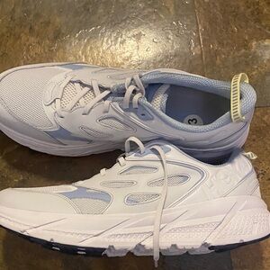 Hoka unisex White and Light Blue Sneakers